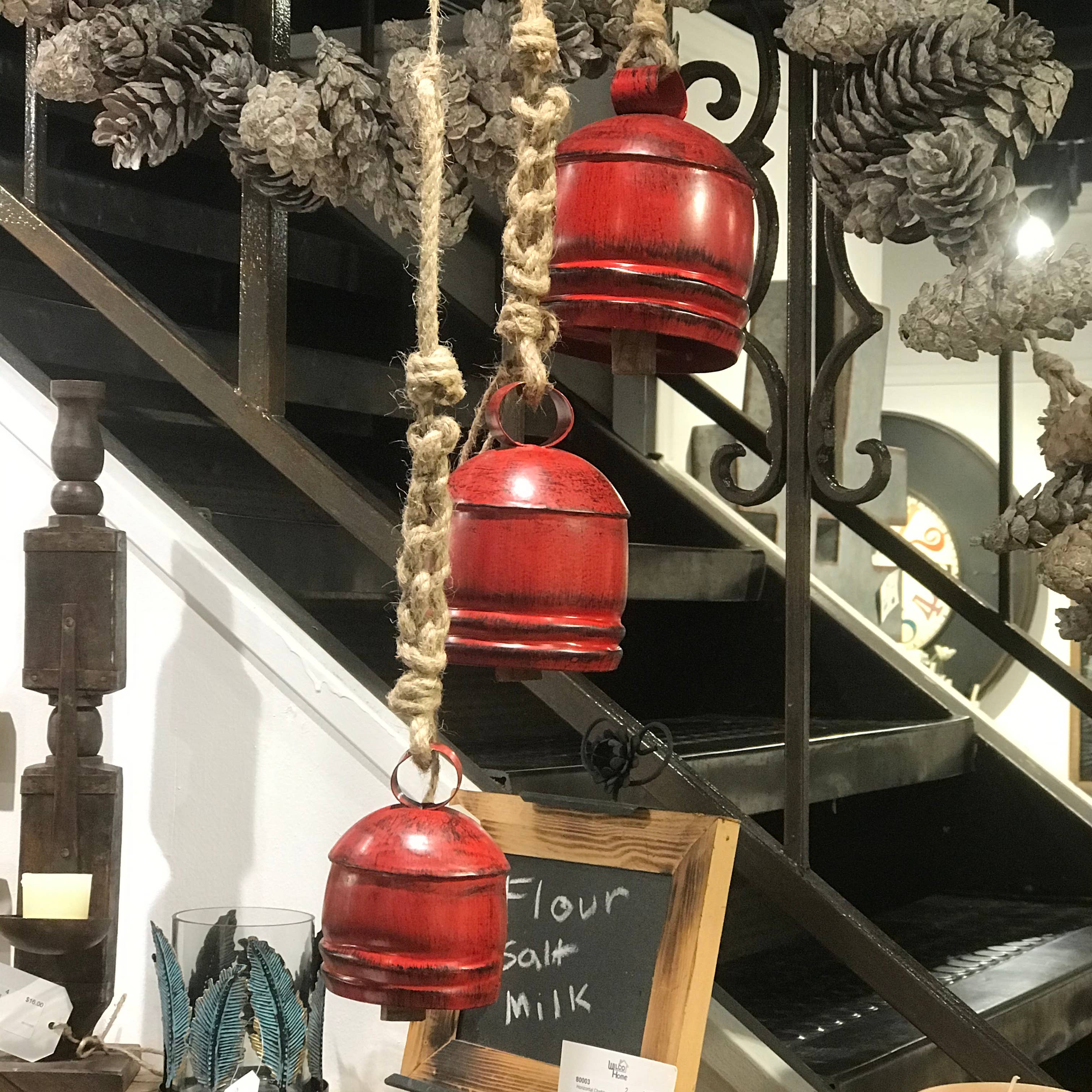 Wilco Home - Wholesale Bell - Set of 3 Christmas Red Hand-Patina Metal Hanging Bells6