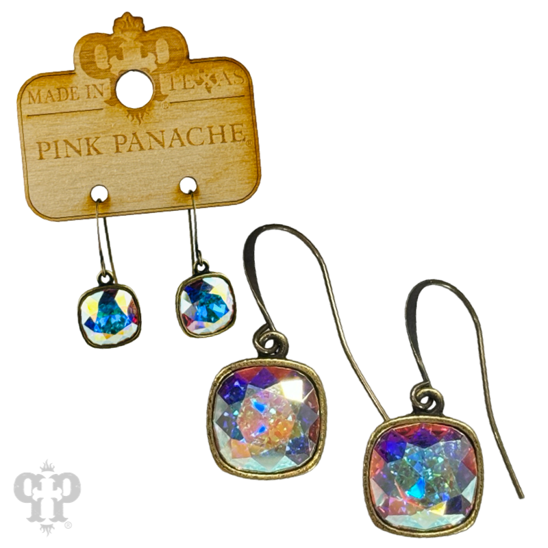 Pink Panache Brands - Wholesale Dangle Earrings - Austrian square crystal hook earring, 12mm0