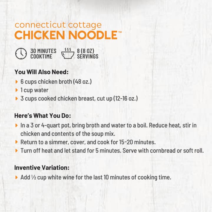 Anderson House | Frontier Soups - Vente Soupes - Connecticut Cottage soupe de nouilles au poulet3