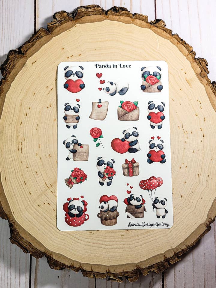 Hoja de Pegatinas de Panda Enamorado – Pegatinas del Día de San Valentín para venta al por mayor de Sakura Design Gallery