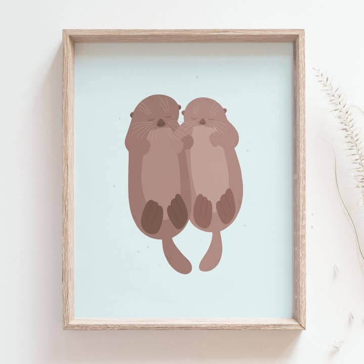 Sea Otters Illustration / Handmade Giclée Print for wholesale by Bleu Marie Artwork