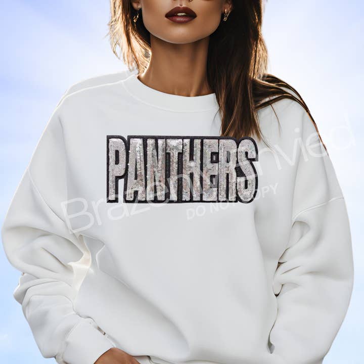 PANTHERS Patch| Iron On Patch |Sequins PANTHERS BLACK/SILVER for wholesale by Brazenly Envied