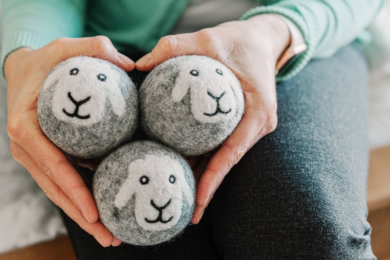 Mama Moon Boutique LLC - Wholesale Dryer Balls - "Smiling Sheep" Hand-Felted 6-Pack Wool Dryer Balls4