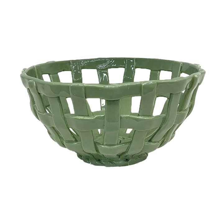 Round green ceramic basket D22.6 H10.8cm for wholesale by Opjet Paris