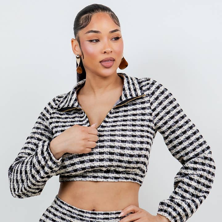 T6651-B11248 TWEED TOP AND SHORTS SET for wholesale by Uptown Apparel