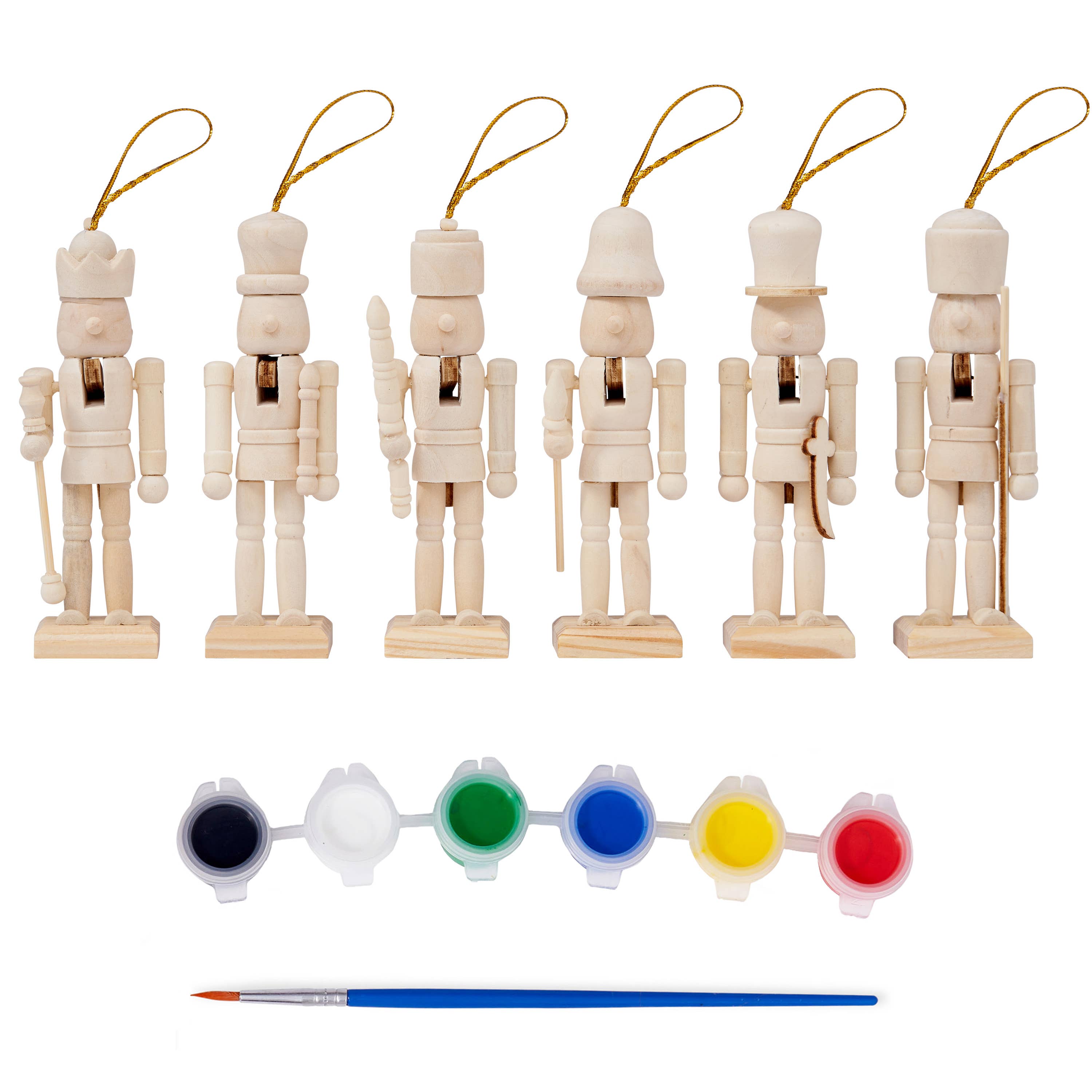 The Twiddlers - Vendita all'ingrosso Kit per lavoretti fai da te - Bambini - Set di 6 schiaccianoci di Natale in legno da 13 cm da dipingere1