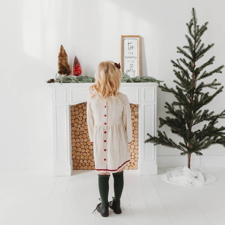 LARILI - Wholesale Dress - Kids - Linen Blend Natural Hand Embroidery Dress