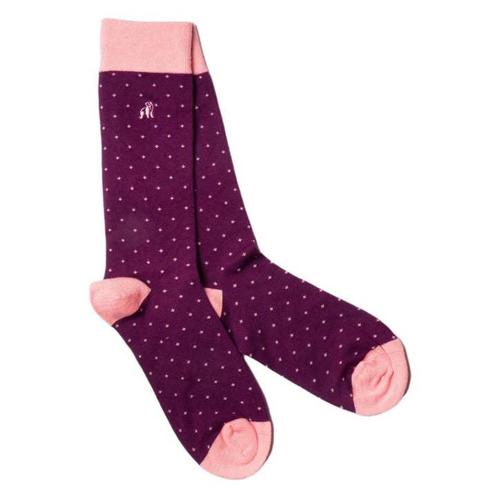 Spotted Purple Bamboo Socks for wholesale by Swole Panda