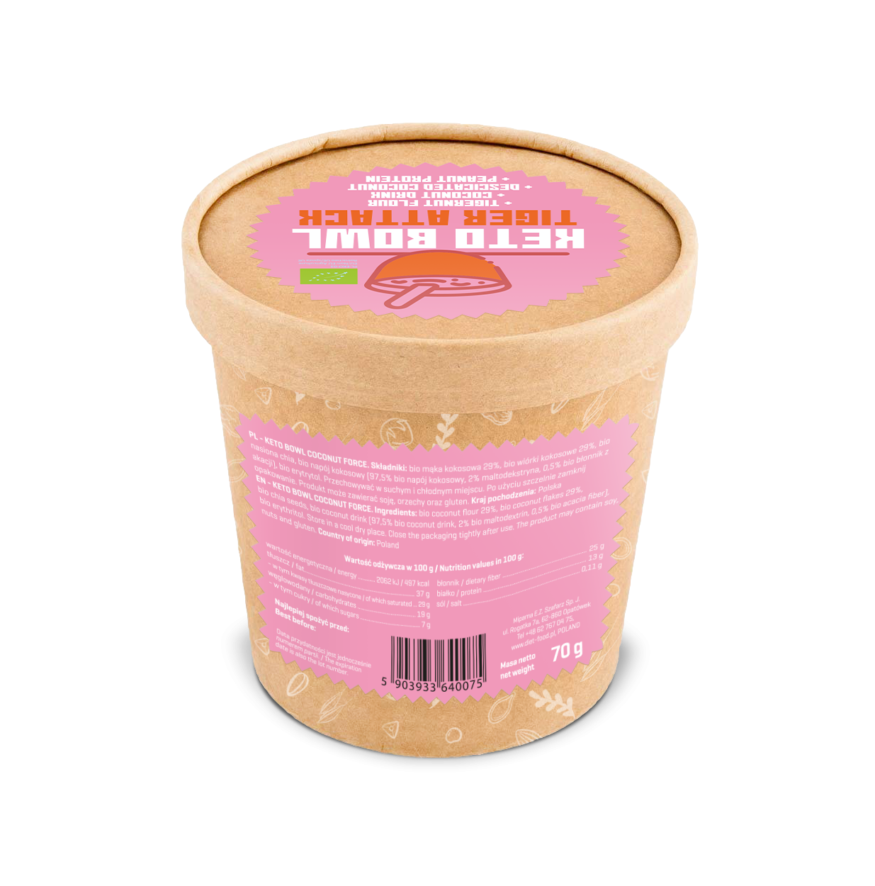 Diet Food - Vente Barres de céréales - Keto Bowl bio Tiger Attack en cup 70 g1