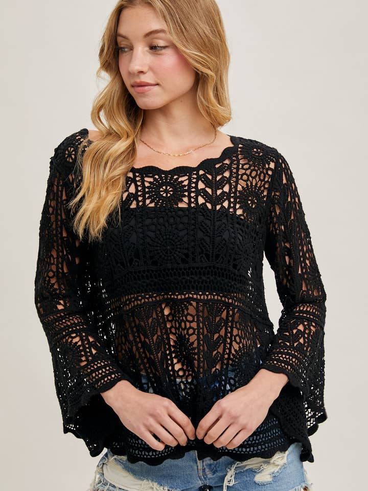 Bluivy - Wholesale Knit Top - Women's - CROCHET SHEER BELL-SLEEVE PULLOVER TOP18
