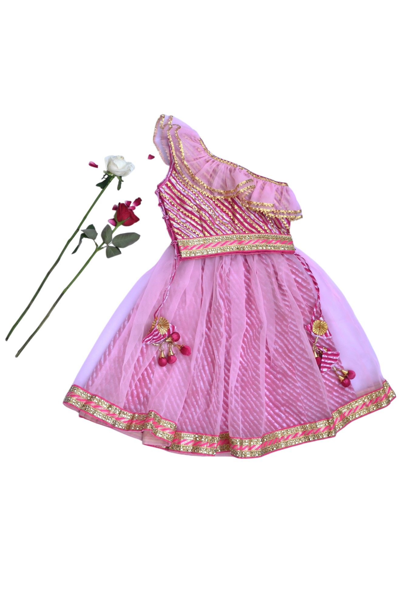 House of Amaya - Wholesale Jurk - Kinderen - Off-shoulder roze lehenga voor meisjes0