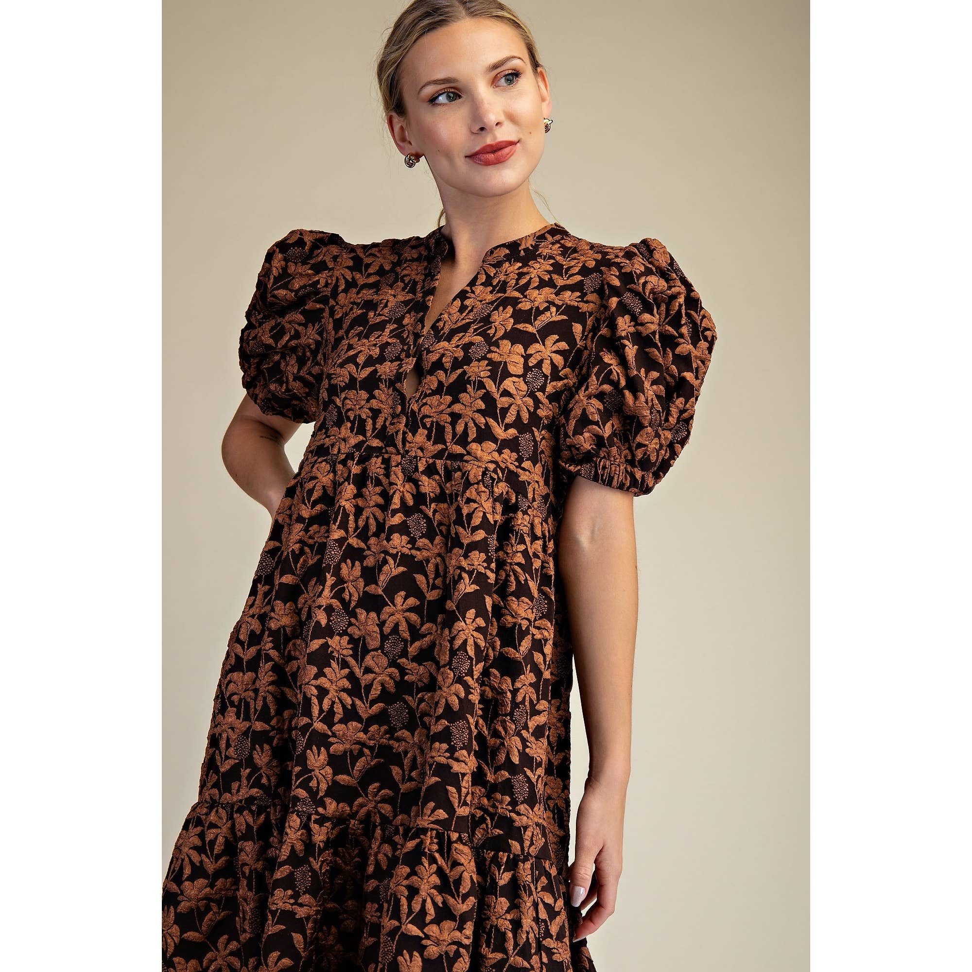 STYLE USA - Wholesale Dress - Women's - NEW Puff Sleeve Midi Dress4