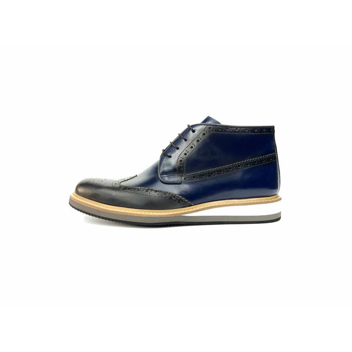 Carlo Navy Blue Men's Genuine Leather Wingtip Lace-Up Chukka Boots for wholesale by Scarpetto