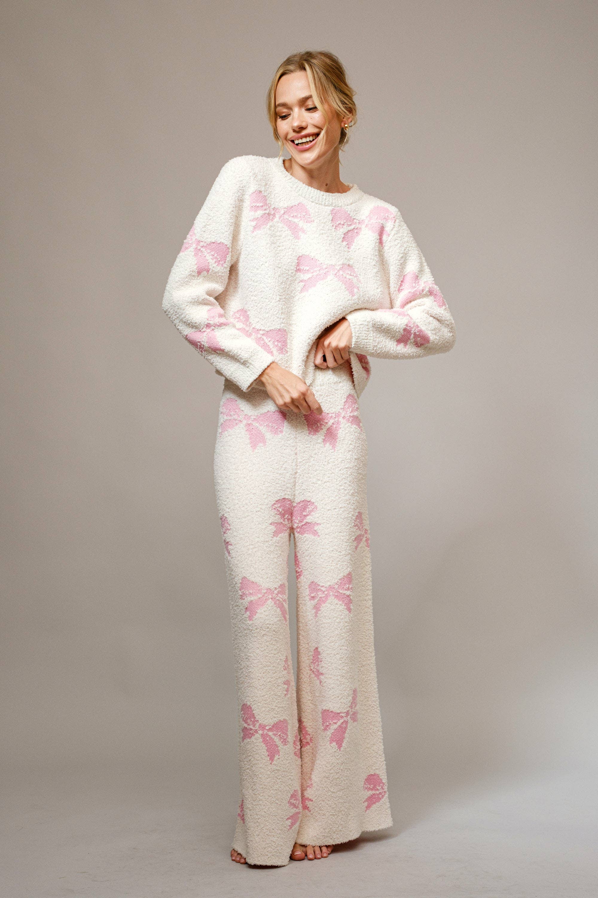 Taupe 36350SET - Ensemble de chandail douillet à imprimé nœud en vente sur Faire14