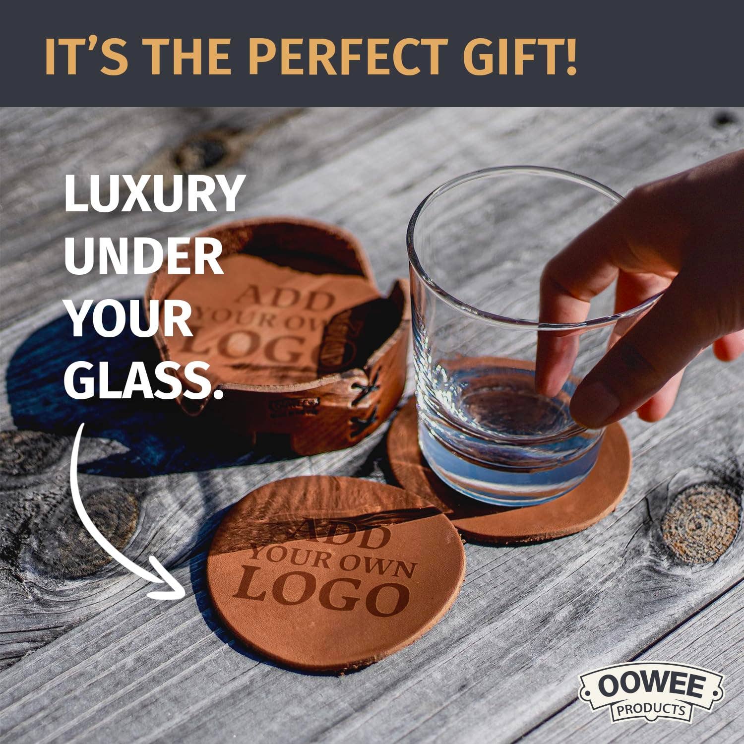 Oowee Products - Wholesale Coasters - Customizable Set of 4 Leather Round Coasters for Drinks4