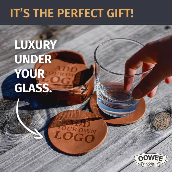 Oowee Products - Wholesale Coasters - Customizable Set of 4 Leather Round Coasters for Drinks4