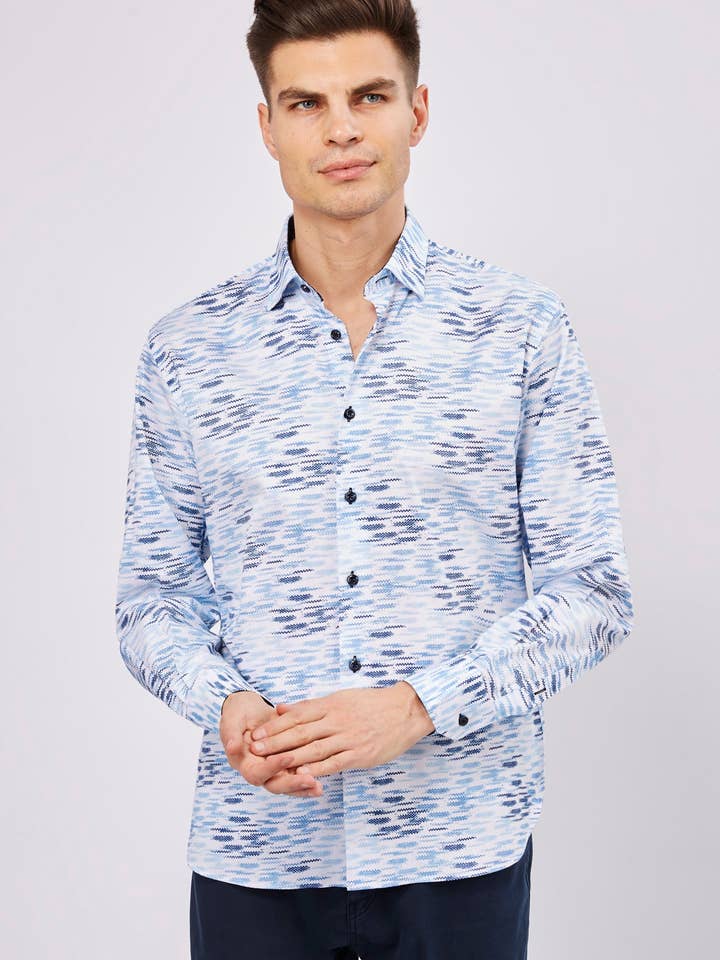 Blanco con múltiples líneas azules en forma de daga para venta al por mayor de Luchiano Visconti