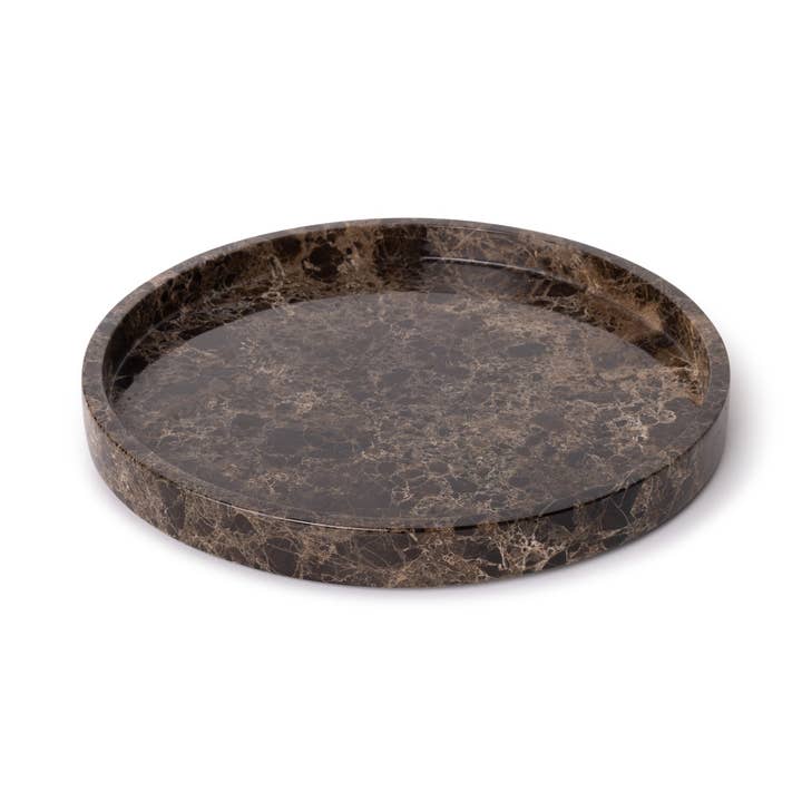 Plateau rond en marbre avec plateau à rebord Ø30cm brun pour la vente par MOOISA