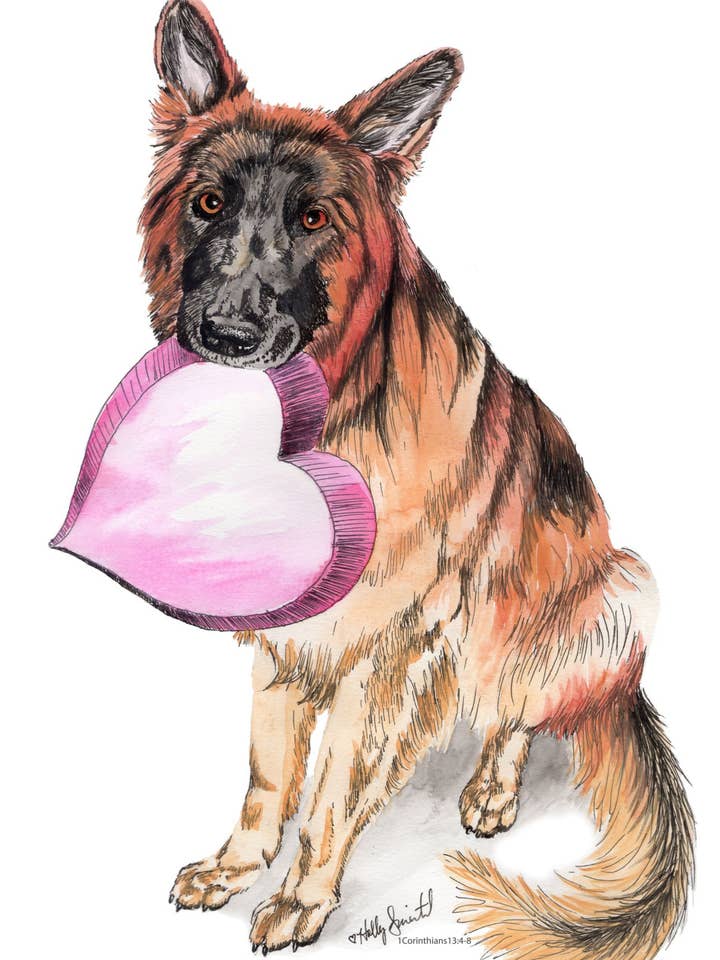 Tysk Schäferhund Kärlek Hjärta Signerad Arkivkonsttryck för wholesale av Holly Simental