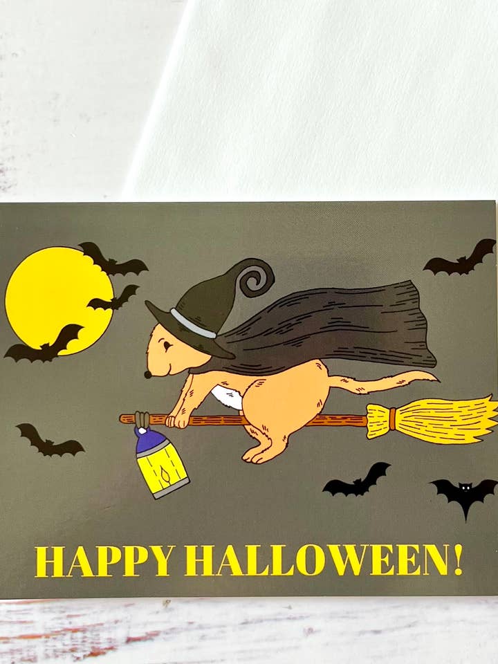 Happy Halloween Card, Witch Mouse for wholesale by Kayni Paper
