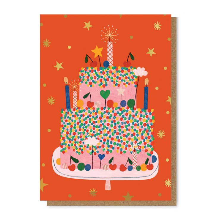 Daria Solak Illustrations – wholesale Birthday card – CELEBRATION CAKE gold foil card