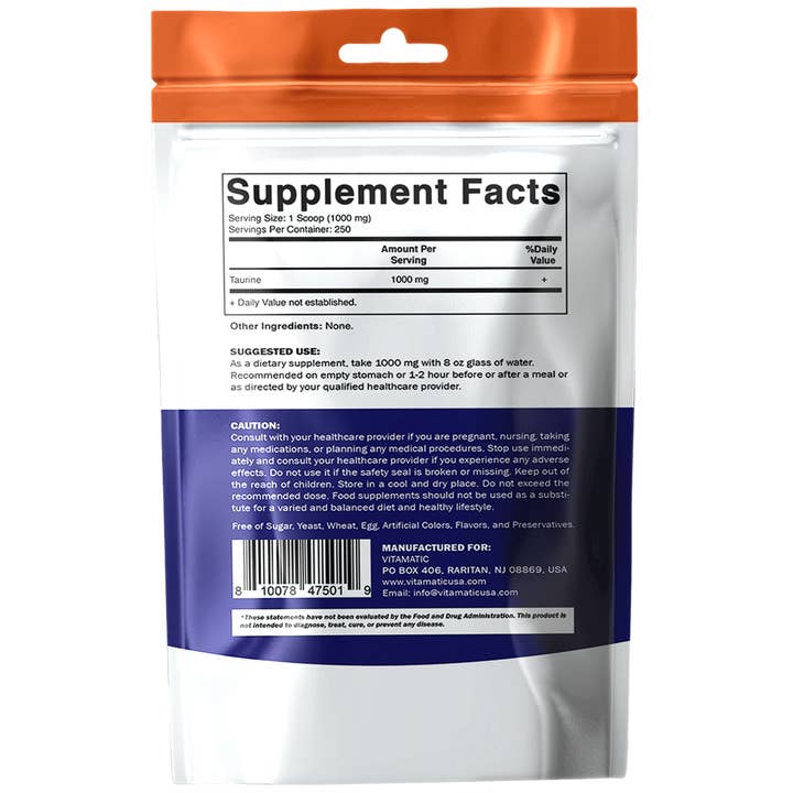 Vitamatic - Wholesale Oral supplement/vitamin - Vitamatic | Pure Taurine 1000mg | 250 Servings8
