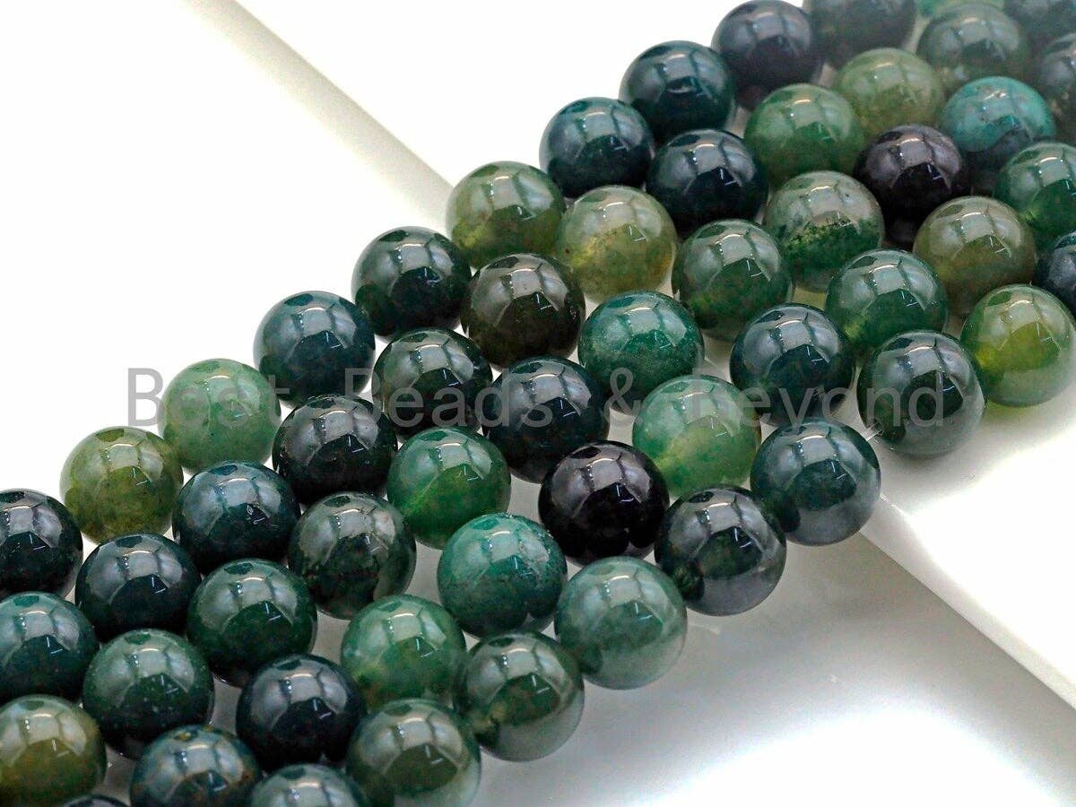 Verde Natural ágata de musgo de piedras preciosas Cuentas Redondas 15" Strand 4mm 6mm 8mm 10mm 12mm 