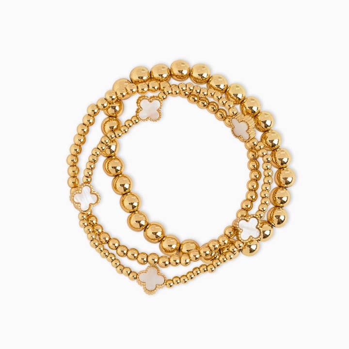 Sessori - Wholesale Jewelry Set - MOP Clover Stretch Beaded Bracelets, Set of 3