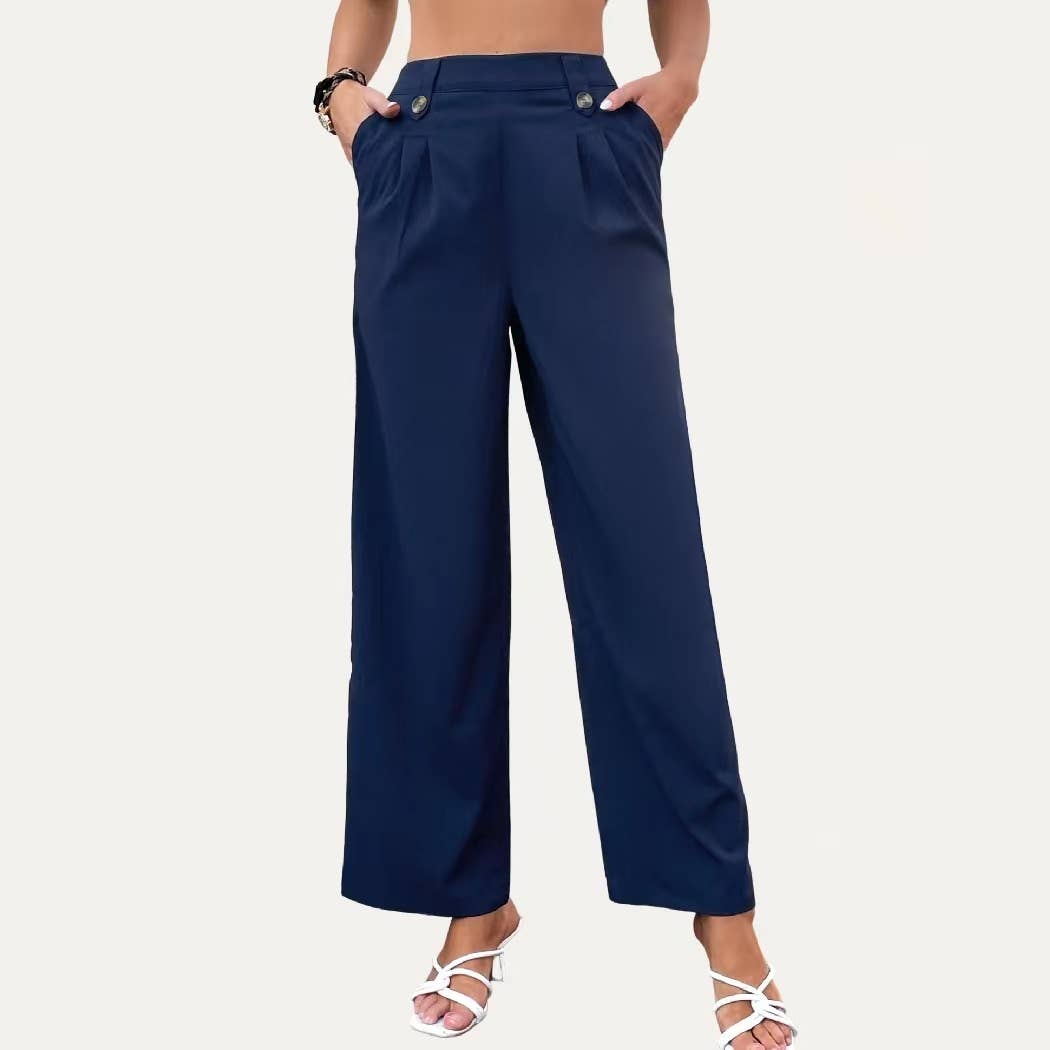 Bleu Marine Pantalon taille haute bleu marine à jambes larges en vente sur Faire9