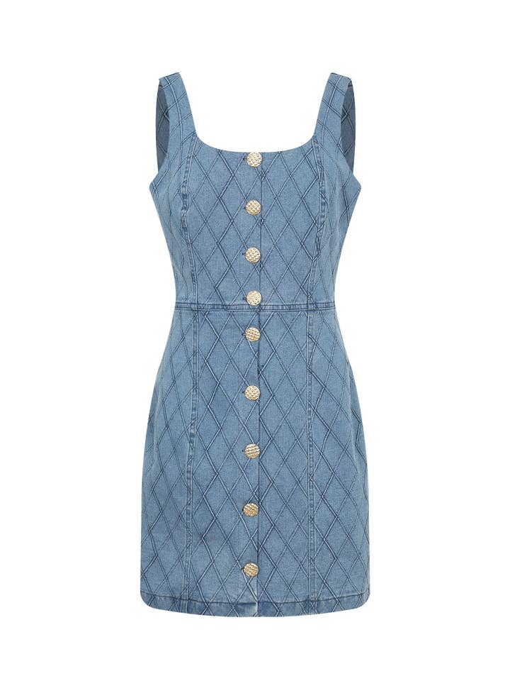 Quilted Denim Sleeveless Mini Dress for wholesale by RIVIR