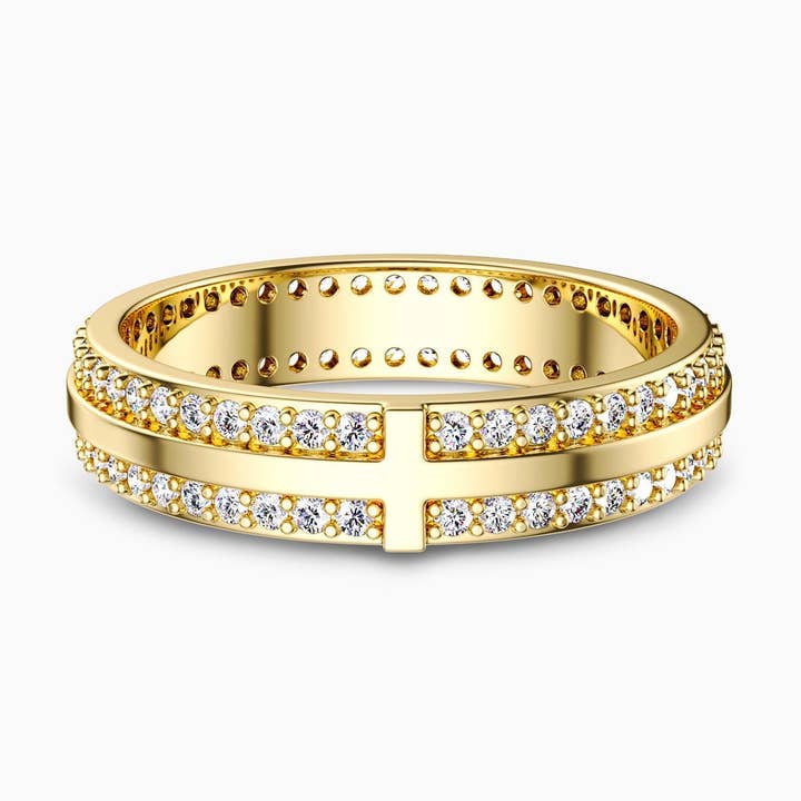 Narrow Pavé Zirconia Cross Band Ring for wholesale by Vanimy Jewelry