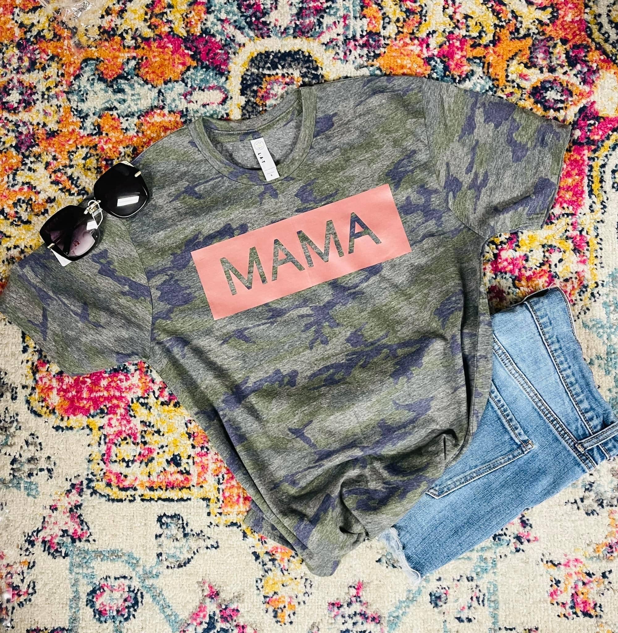 Sweet Southern Wholesale - Wholesale Screen Printed T-Shirt - Women's - Rose gold/camo mama Graphic T-shirt