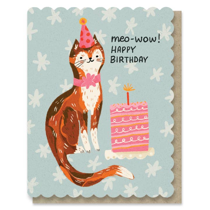 Meo-Wow Birthday Cat Card for wholesale by Paper Parasol Press