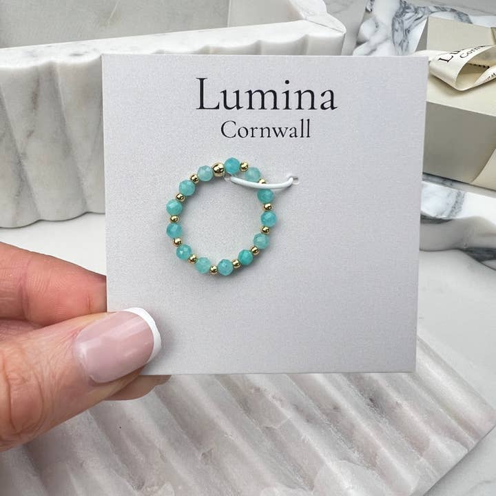 Amazonite Stretch Ring - Gold for wholesale by Lumina Cornwall