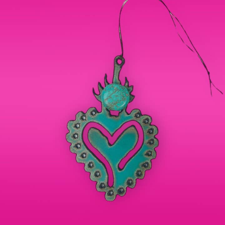 Ornamento Coração Milagro faux azul-turquesa jardim de Natal por atacado de Whimsies