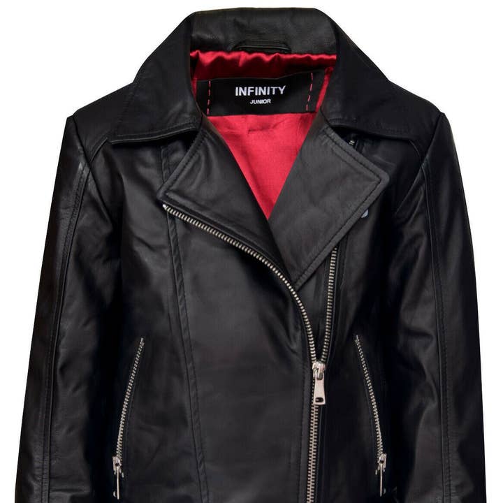 Chaquetas para Niñas de Diseñador 100% Cuero Chaqueta con Cremallera Estilo Biker (1-13 Años) para venta al por mayor de Infinity Leather (Upperclass Fashions Ltd)