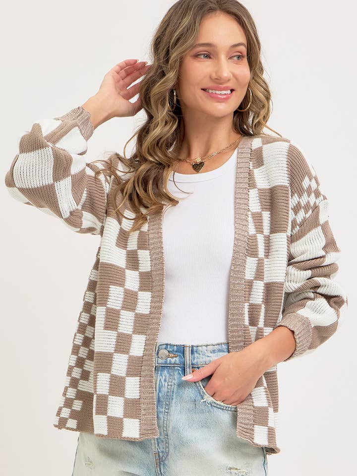 CÁRDIGAN ABIERTO DE PUNTO A CUADROS MEZCLADOS para venta al por mayor de Sweet Lovely by Jen