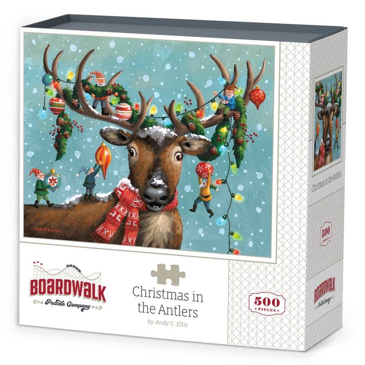 Christmas in the Antlers - 500 Piece for wholesale by Boardwalk Puzzle Company