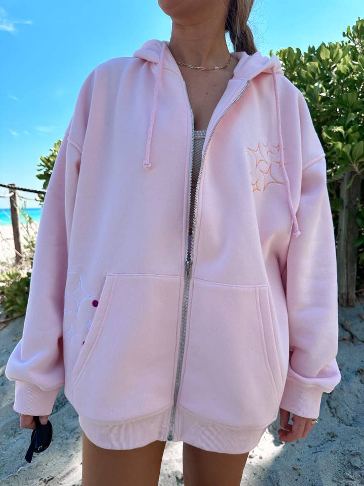 LIGHT PINK Sunset Rays Zip-Up Hoodie for wholesale on Faire
