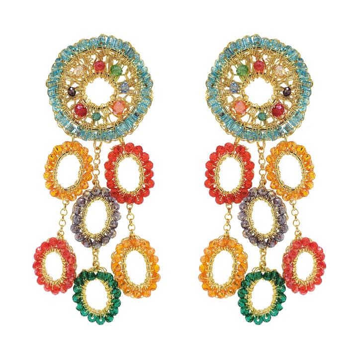 Multicolor & Gold Moira Chandelier Handmade Earrings for wholesale by Lavish By Tricia Milaneze
