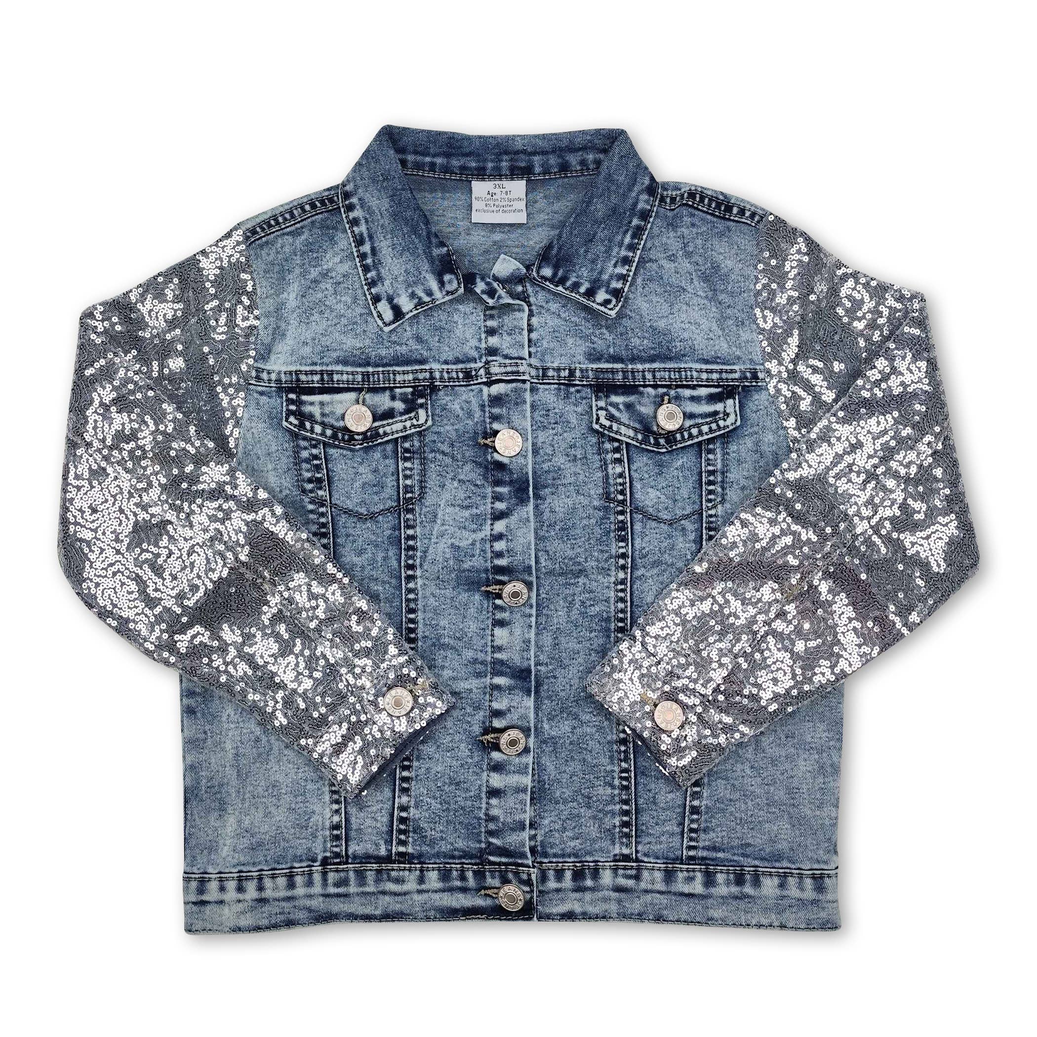 Yawoo Garments - Vente Veste en jean – enfant - Vestes en jean à manches longues à paillettes argentées pour filles