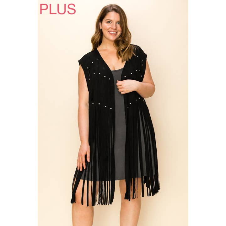 CURVY LASER CUT FRINGES EMBELLISHED VEST for wholesale by VOCAL