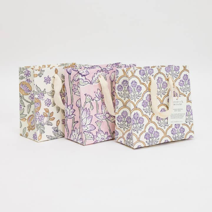 Hand Block Printed Gift Bags (Small) - Lavender for wholesale by Paper Mirchi