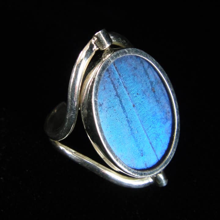 Tika - Wholesale Cocktail/Statement Ring - Reversible Blue Morpho/Sunset Oval Ring (adjustable)