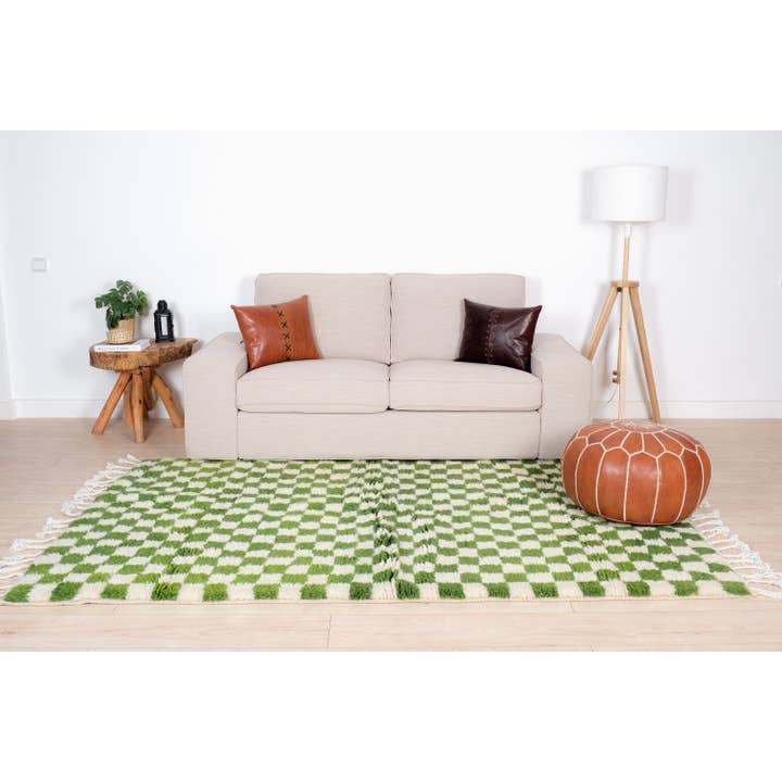 Moroccan Woven Treasures - Wholesale Area Rug - Green Checkered rug, Green Shag rug, Large Checkered rug1