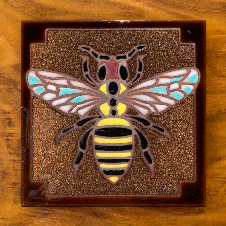 Bee Hand Glazed Art Tile Trivet for wholesale by Carly Quinn Designs