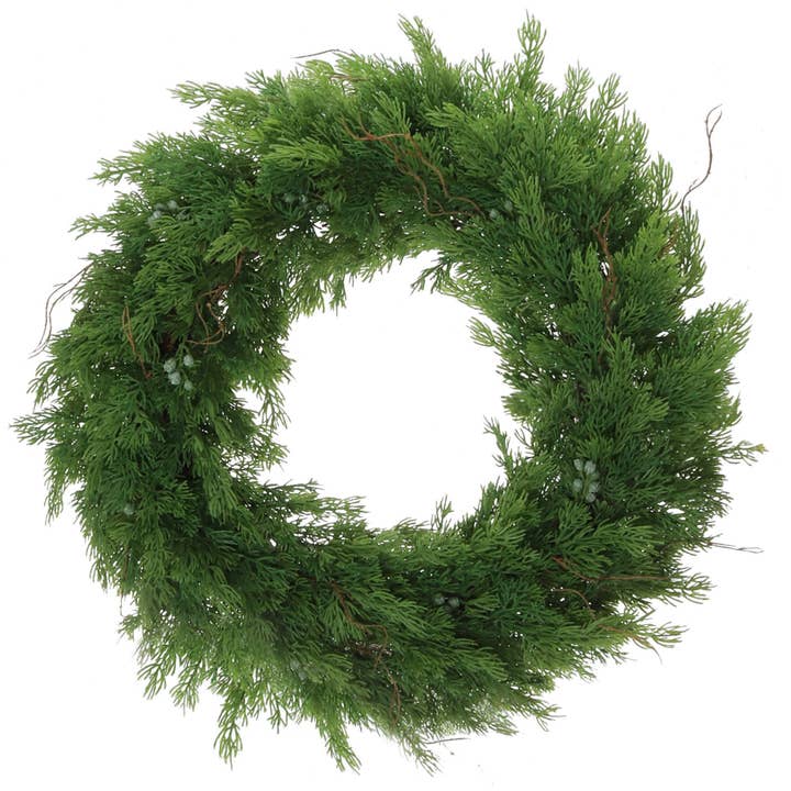 Larksilk - Wholesale Wreath - 22” Juniper Christmas Wreath With Green Berries & Twigs