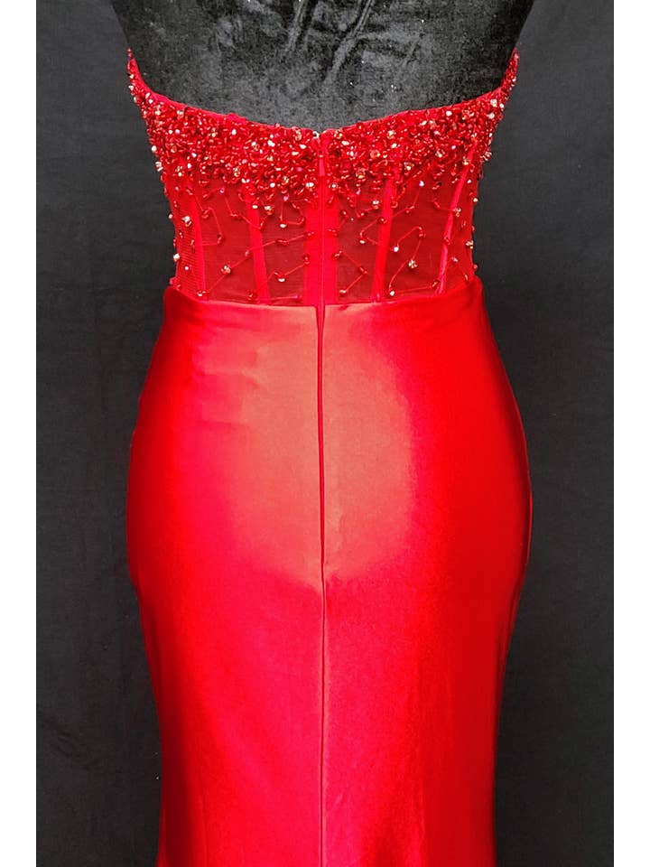 Chicas - Vente Robe de soirée – femme - Robe bustier en satin avec corset à perles et sequins C83127