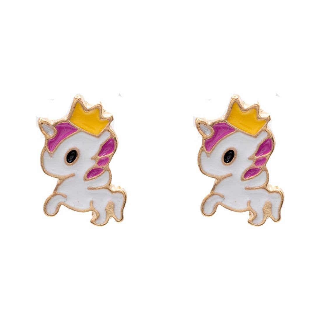 Rebecca Accessories LLC - Wholesale Earrings - Kids - Unicorn Queen Enamel Post Stud Earring Children's Gift