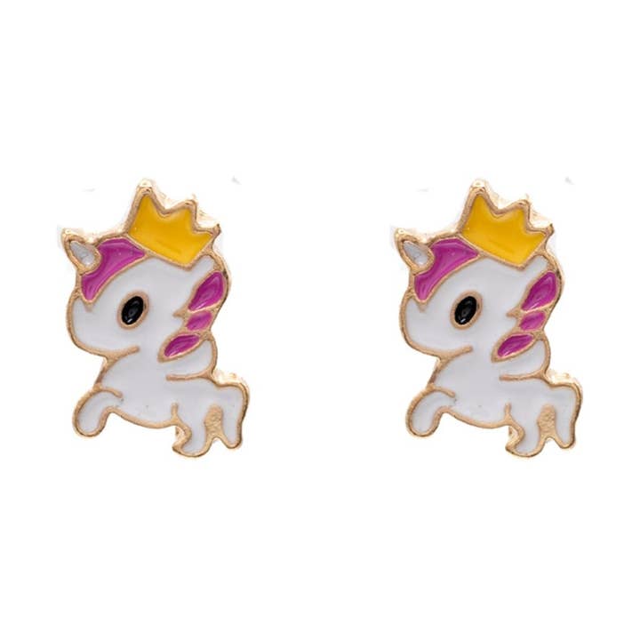Rebecca Accessories LLC - Wholesale Earrings - Kids - Unicorn Queen Enamel Post Stud Earring Children's Gift 0